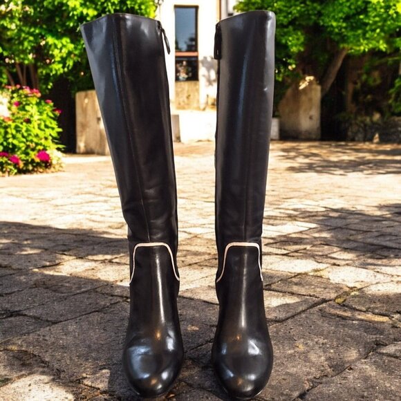 ANTONIO MELANI Shoes - Antonio Melani Black/Cream Leather Knee-High Boots Sz 7 1/2 M
